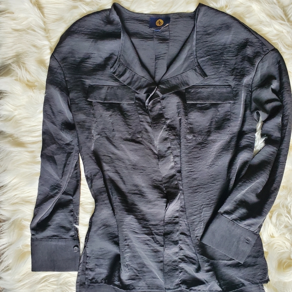 Adrienne Vittadini Black Silky Blouse